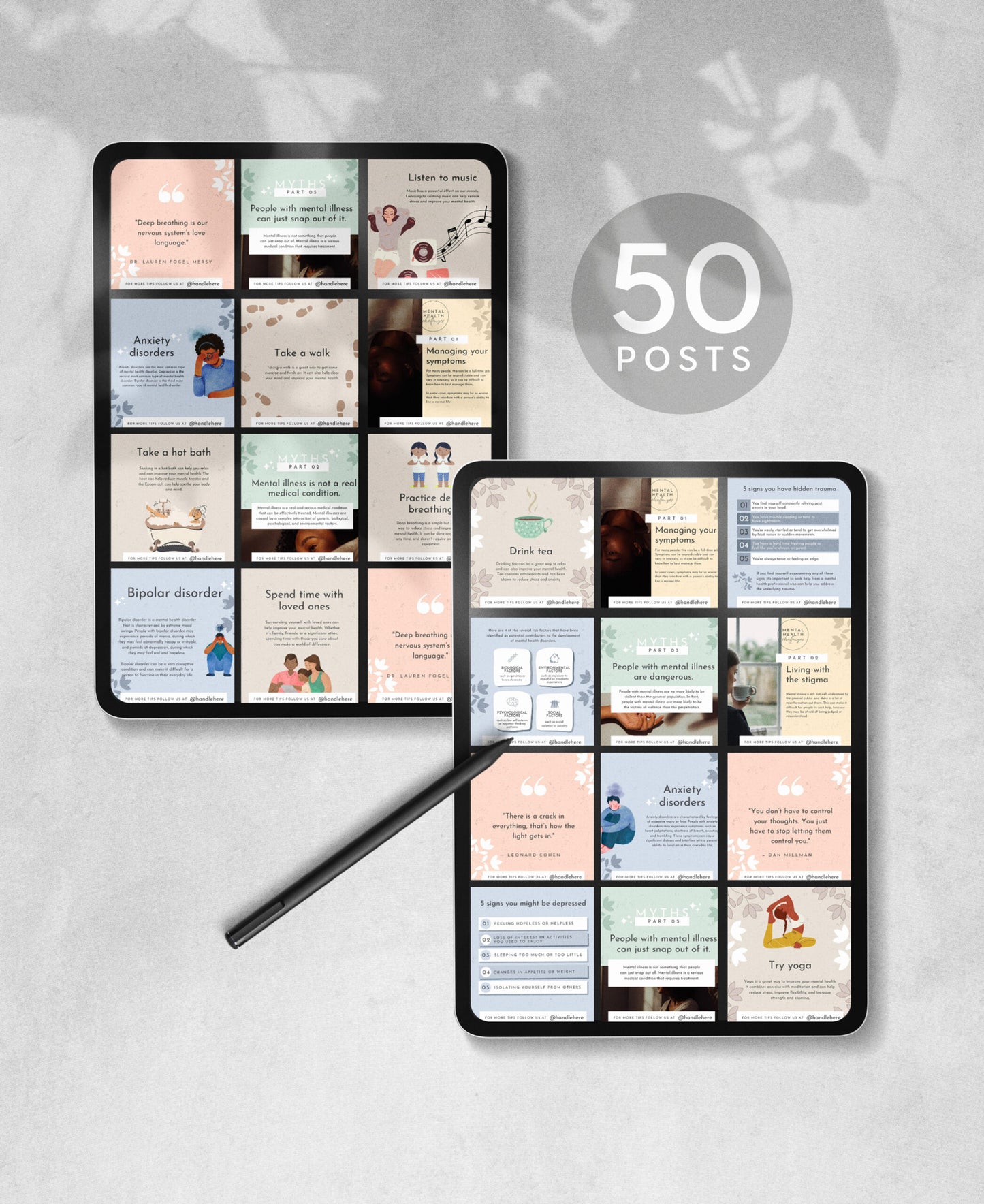 50 Mental Health Social Media Post Bundle with Canva Templates - FREE in Content Cash Club!
