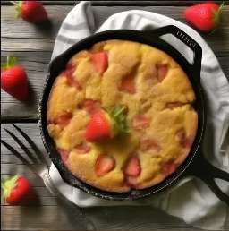Strawberry Rhubarb Cornmeal Skillet Cake Recipe